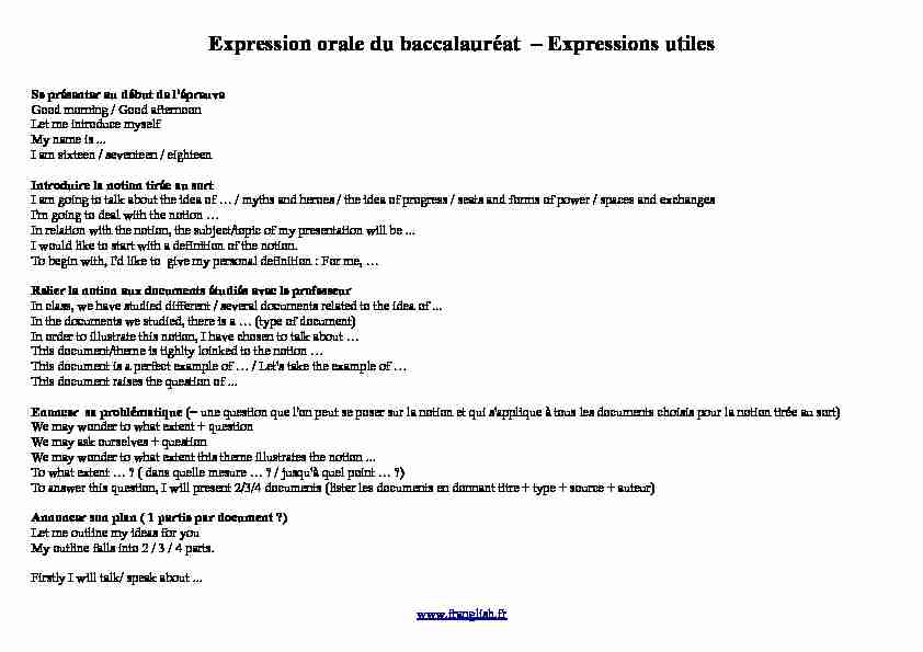 Expression orale du baccalauréat – Expressions utiles