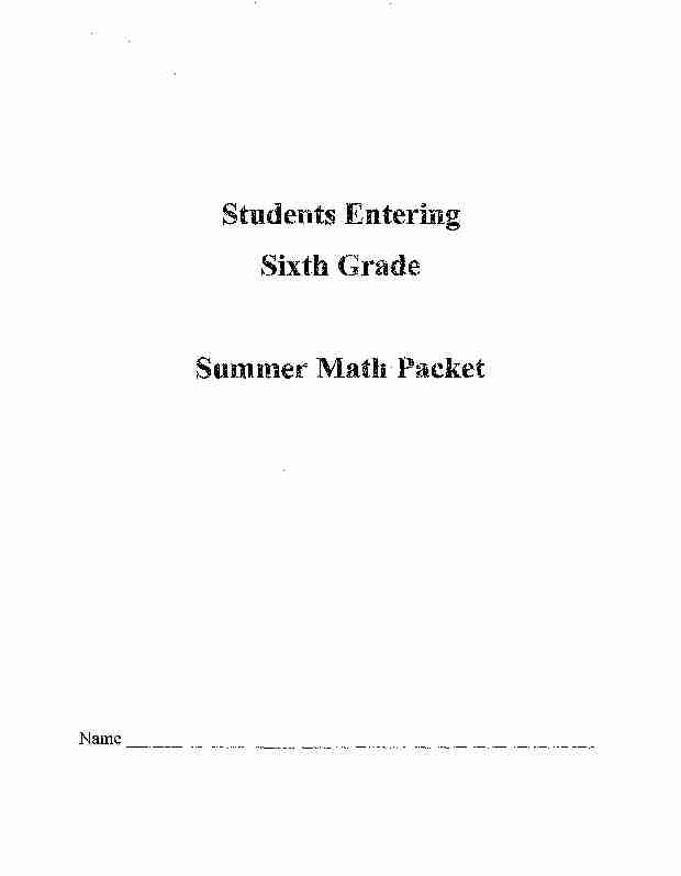 Students Entering Sixth Grade Summer Math Packet
