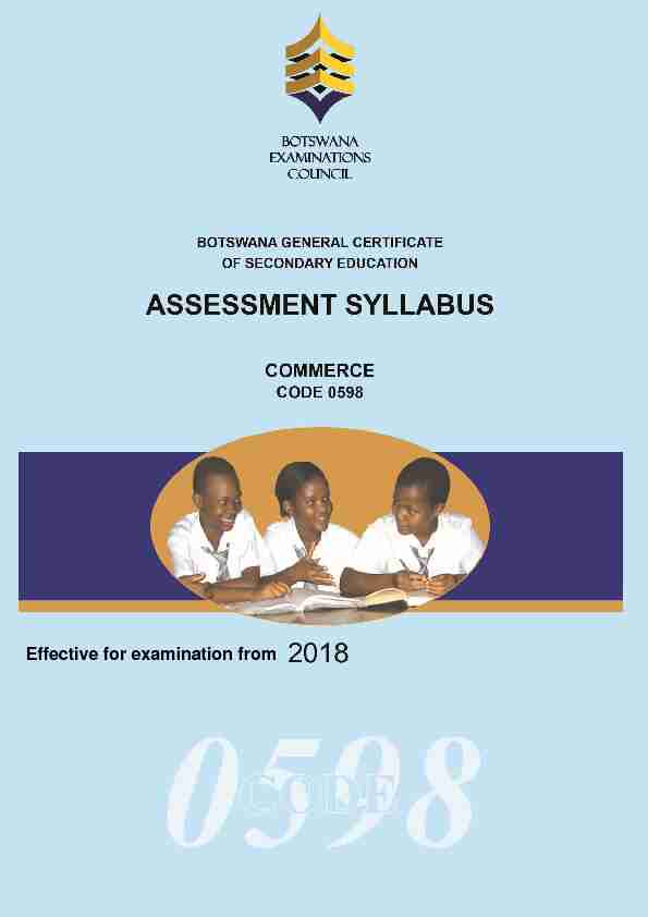 BGCSE Commerce Assessment Syllabus for examination from 2018