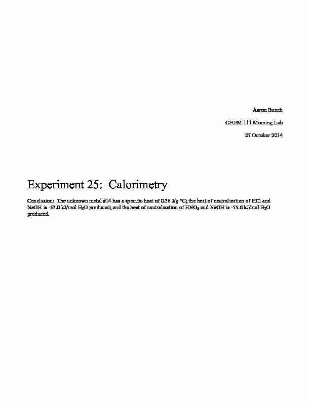 Experiment 25: Calorimetry