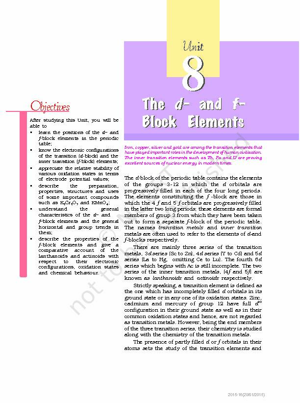 [PDF] The d- and f- Block Element Block Elements The d- and f  - NCERT