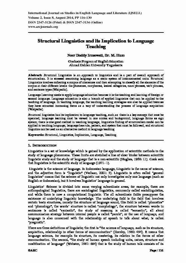 Structural Linguistics and its Implication to Language Teaching