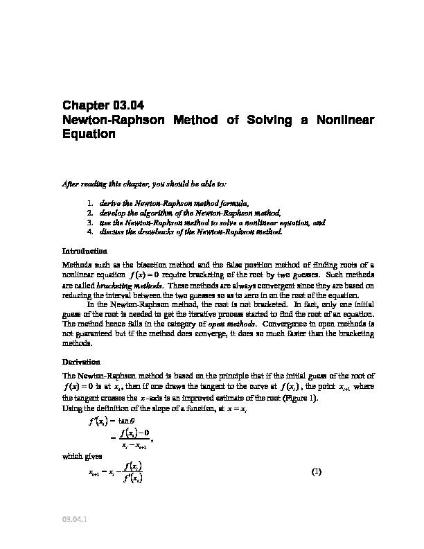 Chapter 03.04 Newton-Raphson Method of Solving a Nonlinear