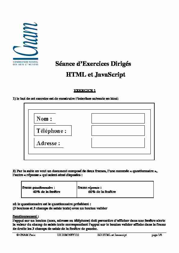[PDF] Séance dExercices Dirigés HTML et JavaScript - Cnam