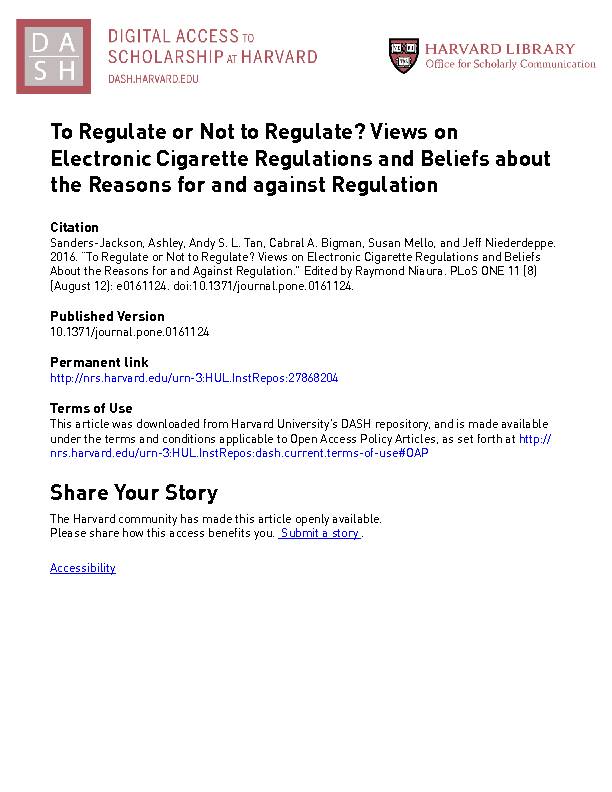 [PDF] To Regulate or Not to Regulate? Views on Electronic Cigarette