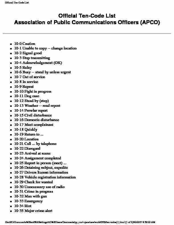 [PDF] Official Ten-Code List - NJSOA