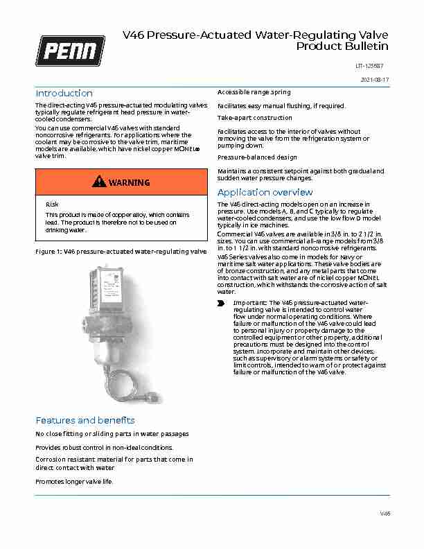 V46 Pressure-Actuated Water-Regulating Valve Product Bulletin