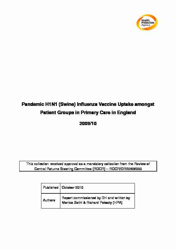 Pandemic H1N1 (Swine) Influenza Vaccine Uptake amongst Patient