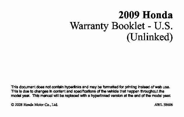 2009 Honda Warranty Information Booklet