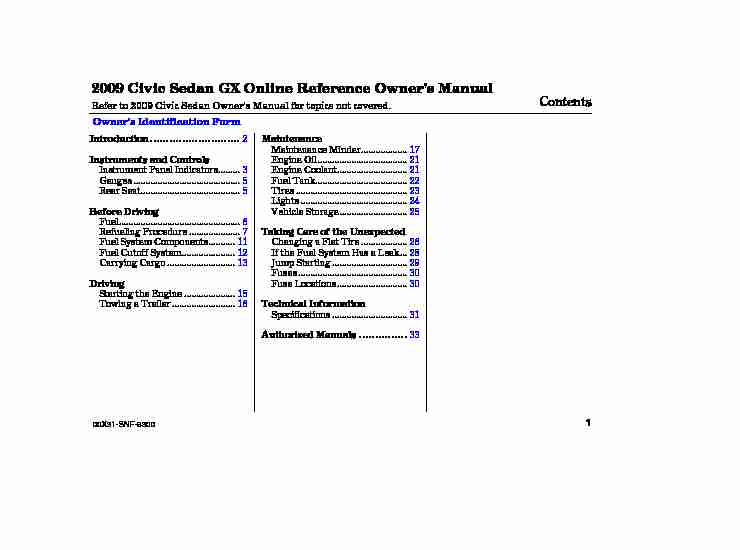 2009 Civic Sedan GX Online Reference Owners Manual