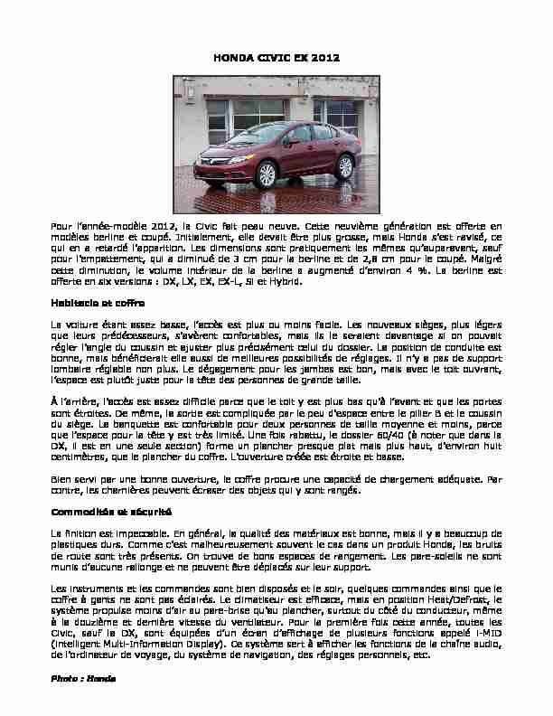 [PDF] Honda Civic 2012 - CAA-Québec