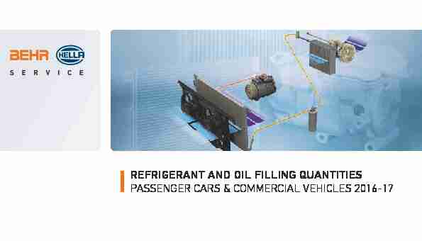 REFRIGERANT AND OIL FILLING QUANTITIES PASSENGER