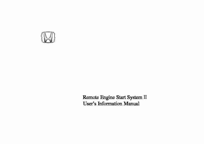 Remote Engine Start System Users Information Manual