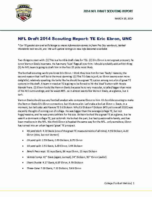 NFL Draft 2014 Scouting Report: TE Eric Ebron UNC