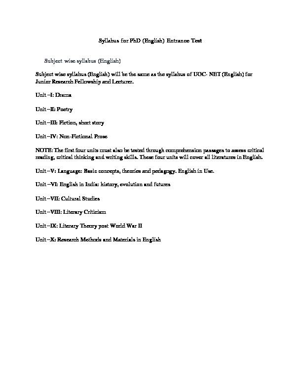 phd english entrance test syllabus