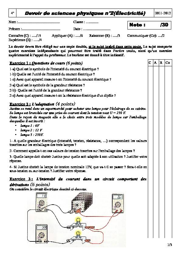[PDF] Devoir de sciences physiques n°2(Électricité) Note : /30 - MMorin