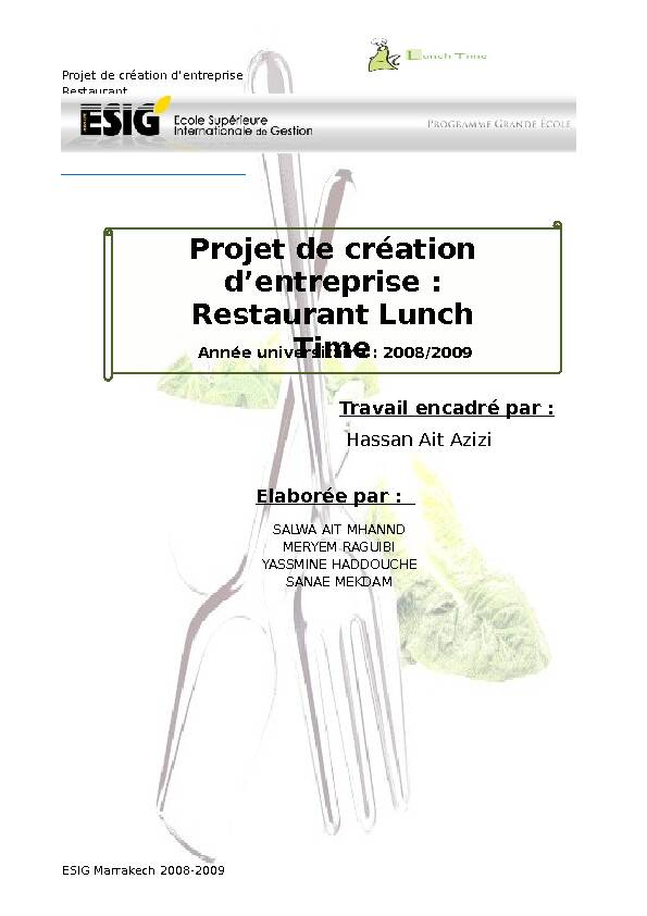 [PDF] Projet de création dentreprise : Restaurant Lunch Time - cloudfrontnet