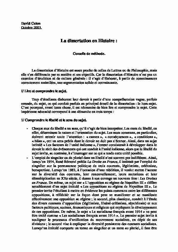 [PDF] La dissertation en Histoire :