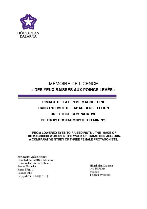 Examensarbete Mémoire de Licence Université de Dalécarlie LA