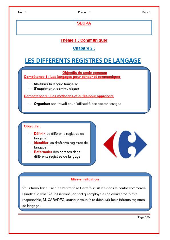 [PDF] LES DIFFERENTS REGISTRES DE LANGAGE - creaticeac