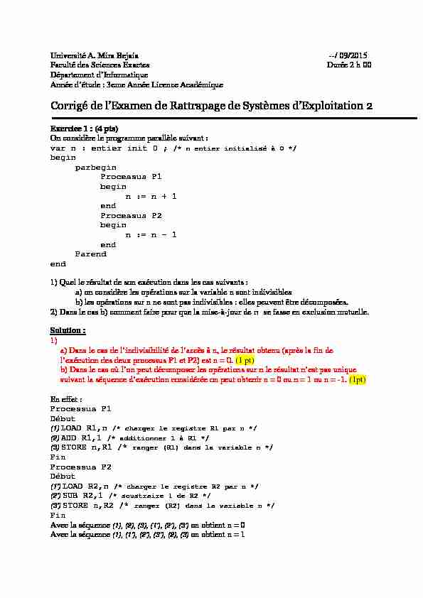 [PDF] Corrigé de lExamen de Rattrapage de Systèmes dExploitation 2