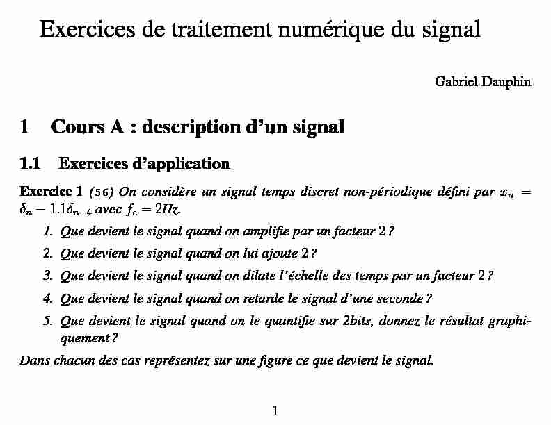 Exercices de traitement numérique du signal
