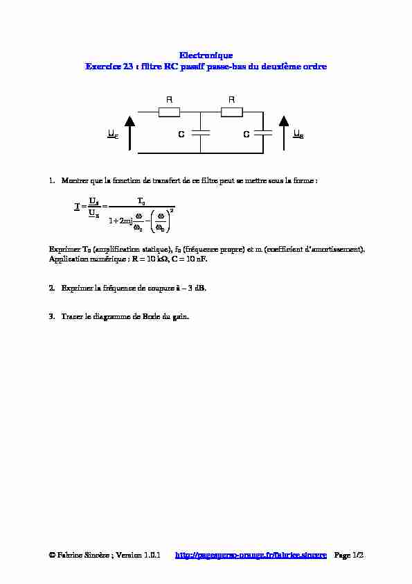 [PDF] Electronique Exercice 23 : filtre RC passif passe-bas du deuxième