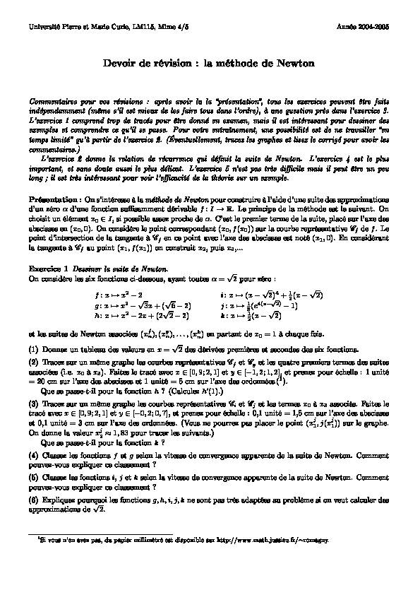 [PDF] Devoir de révision : la méthode de Newton