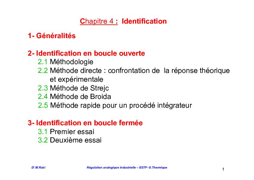 Généralités 2- Identification en boucle ouverte 2.1 Méthodologie 2.2