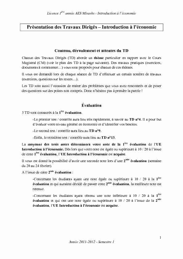 [PDF] Présentation des Travaux Dirigés – Introduction à léconomie