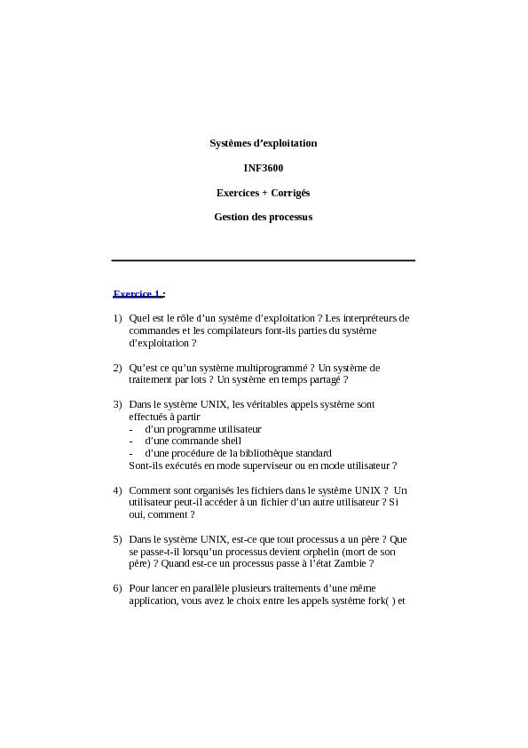 [PDF] Systèmes dexploitation INF3600 Exercices   Corrigés Gestion des