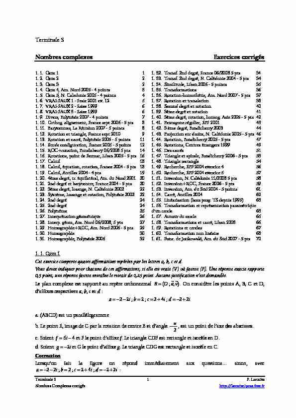 [PDF] Nombres complexes Exercices corrigés - Free