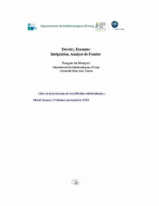 [PDF] Devoirs, Examens Intégration, Analyse de Fourier - Département de