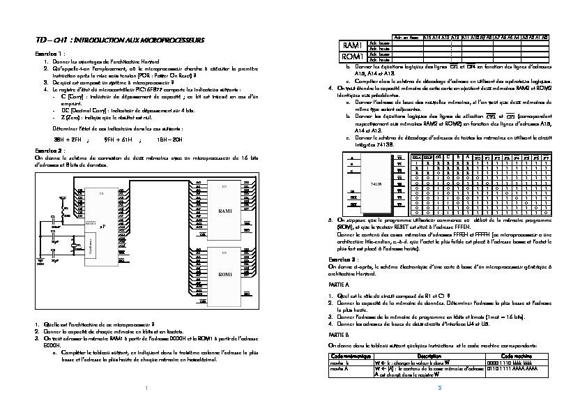 [PDF] TD – CH1 : INTRODUCTION AUX MICROPROCESSEURS - Espace