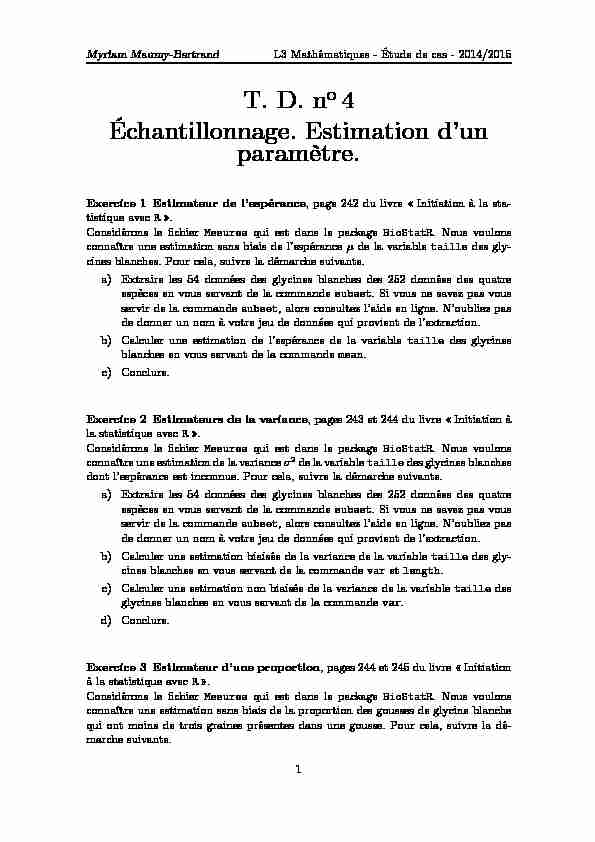[PDF] T D n 4 Échantillonnage Estimation dun paramètre