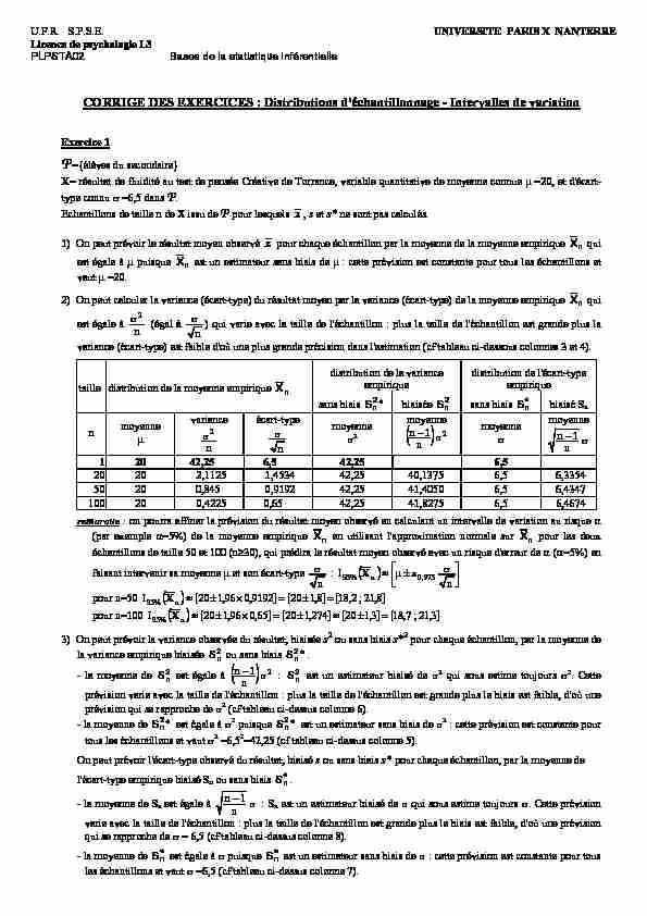 [PDF] CORRIGE DES EXERCICES : Distributions déchantillonnage