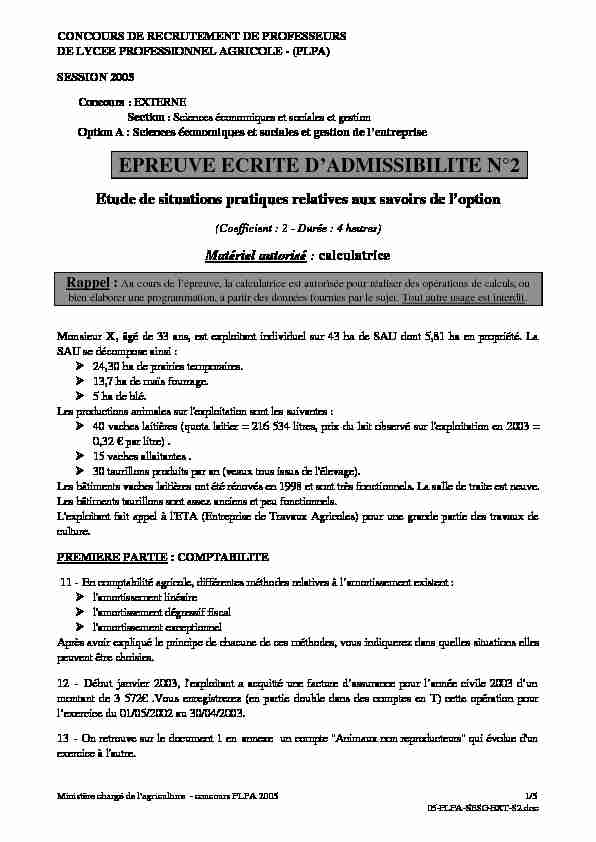 [PDF] EPREUVE ECRITE DADMISSIBILITE N°2 - Concours-agriculture