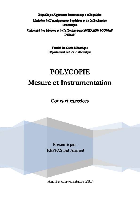 [PDF] POLYCOPIE Mesure et Instrumentation - USTO