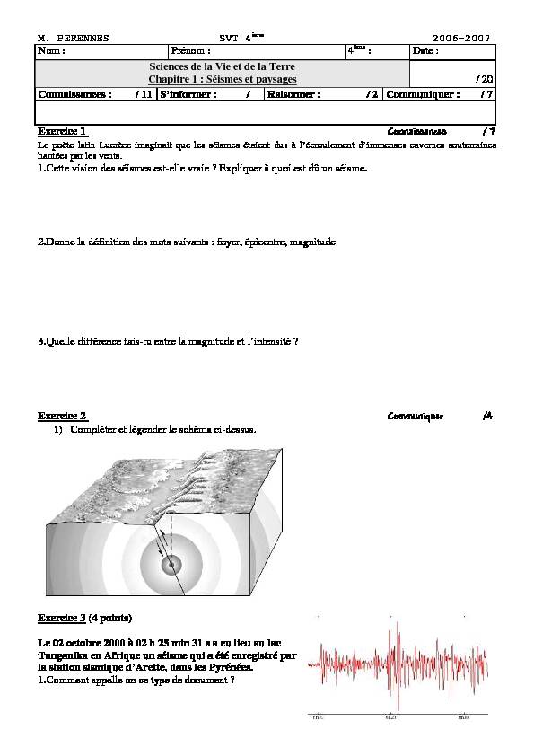 [PDF] M PERENNES SVT 4ème 2006-2007 Nom : Prénom : 4 : Date
