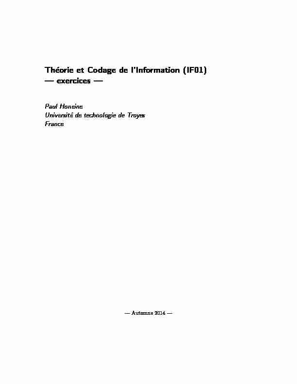 [PDF] Théorie et Codage de lInformation (IF01) — exercices —