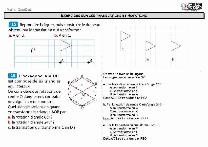[PDF] EXERCICES SUR LES TRANSLATIONS ET ROTATIONS - Math2Cool