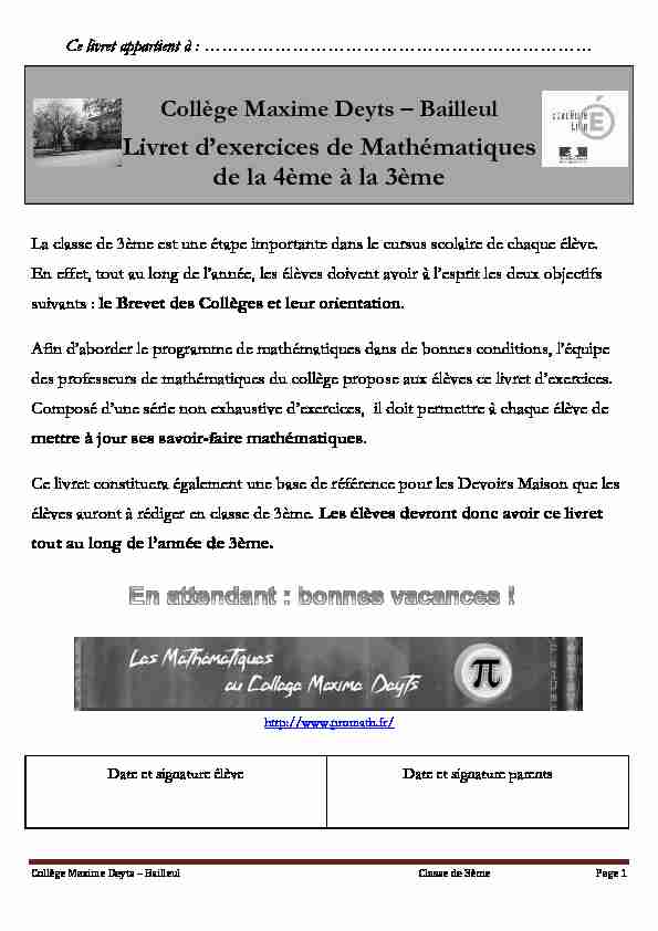 [PDF] Epreuve Commune de 4ème - Promath