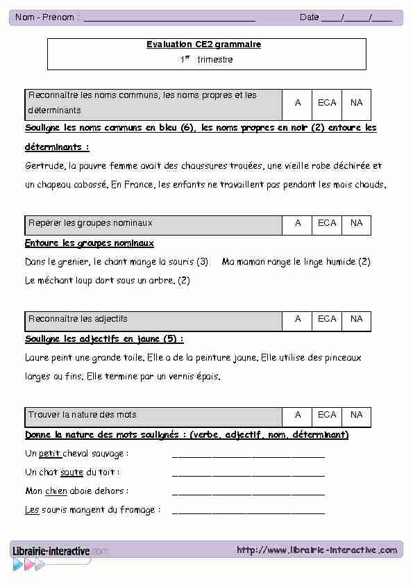 [PDF] évaluation ce2 français trimestre 2 - Librairie-Interactive