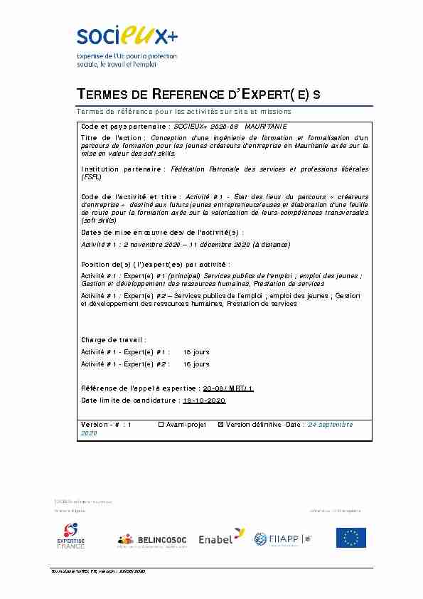 [PDF] TERMES DE REFERENCE DEXPERT(E)S - Expertise France