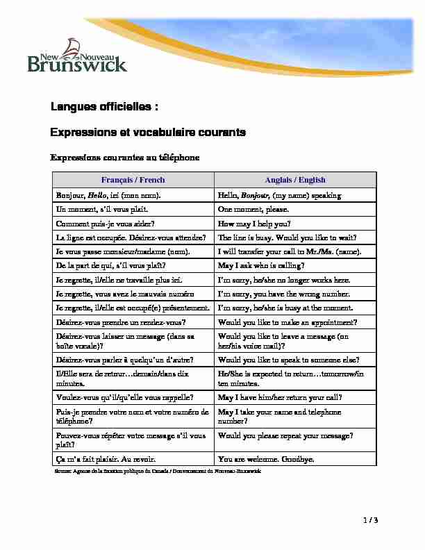 [PDF] Langues officielles : Expressions et vocabulaire courants