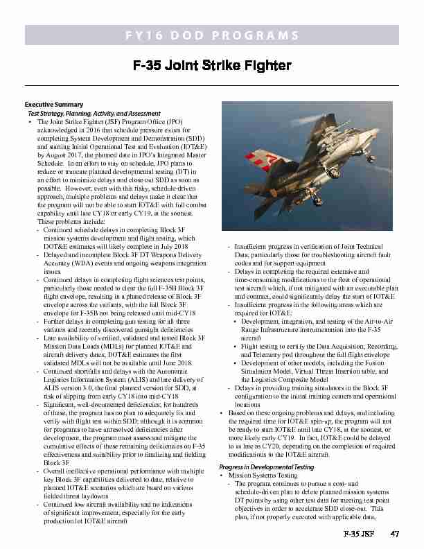 [PDF] F-35 Joint Strike Fighter - Director Operational Test and Evaluation