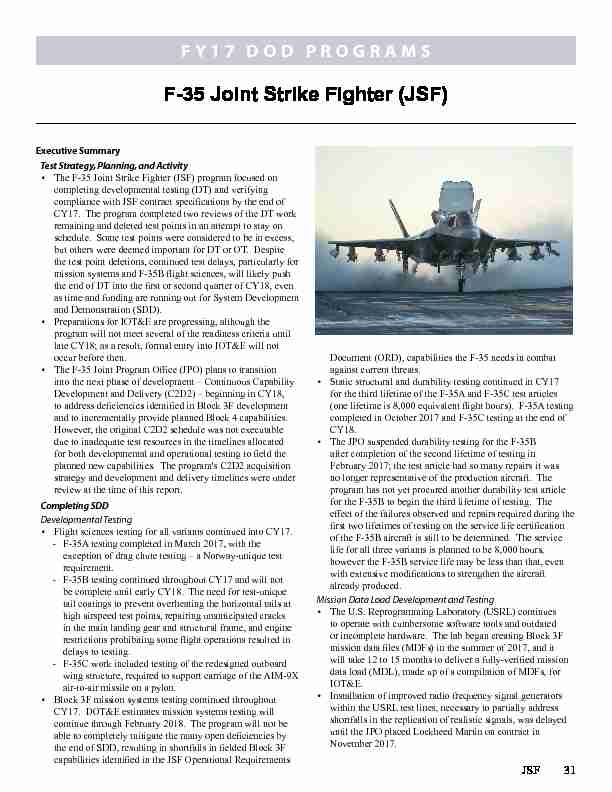 FY17 DOD PROGRAMS - F-35 Joint Strike Fighter (JSF)