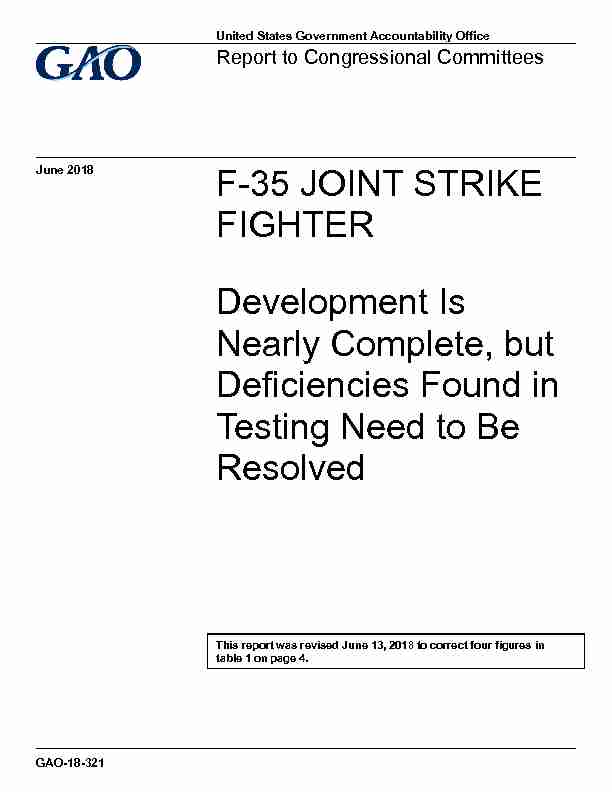 GAO-18-321 F-35 JOINT STRIKE FIGHTER: Development Is Nearly