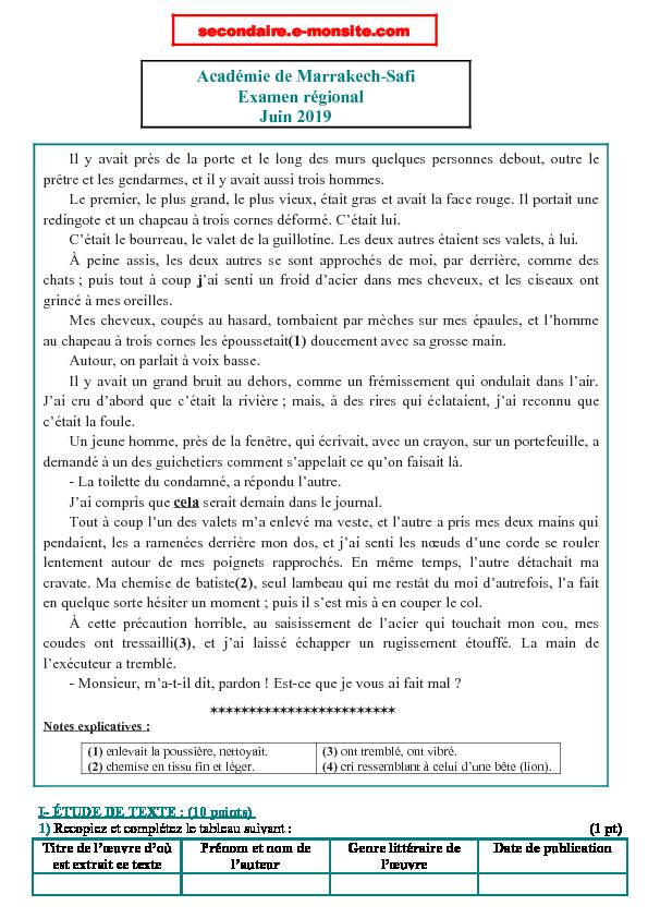 [PDF] Académie de Marrakech-Safi Examen régional Juin 2019 - E-monsite