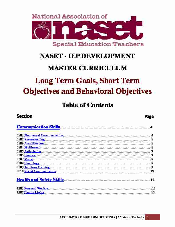 [PDF] Long Term Goals, Short Term Objectives and Behavioral Objectives